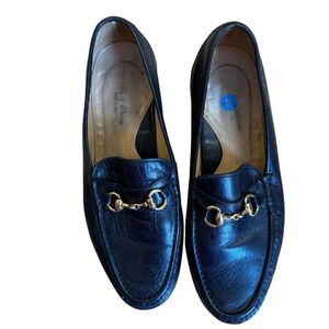 Vero Cuoio Men's Black Leather Loafer Shoes w/ Gold Buckle Made In Italy Size 11
